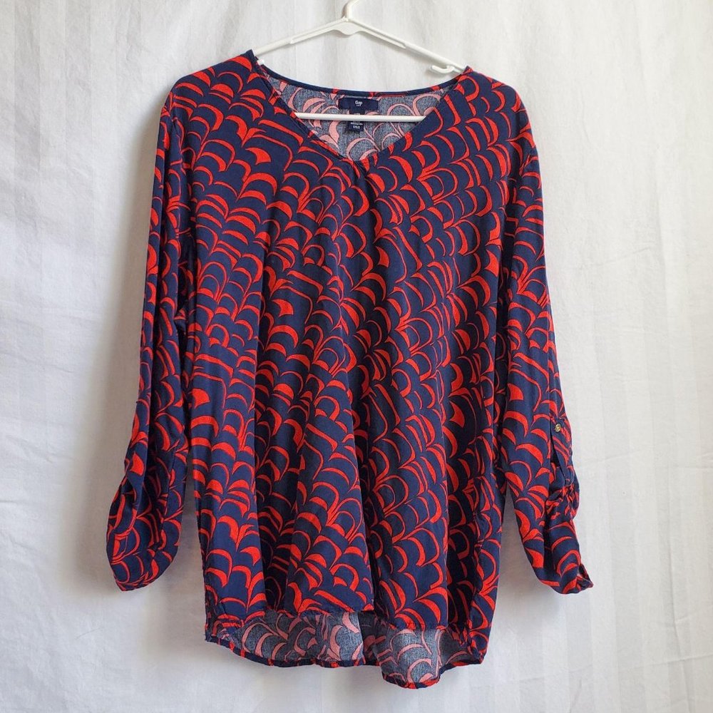 Gap V neck Geometric Abstract Top Red Blue XXL